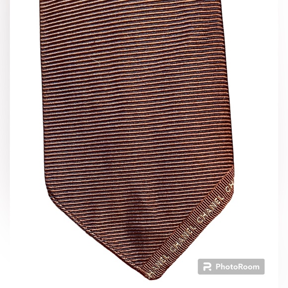Chanel Men’s Tie. Chocolate Brown, Ribbed. 100% Silk - Picture 2 of 8